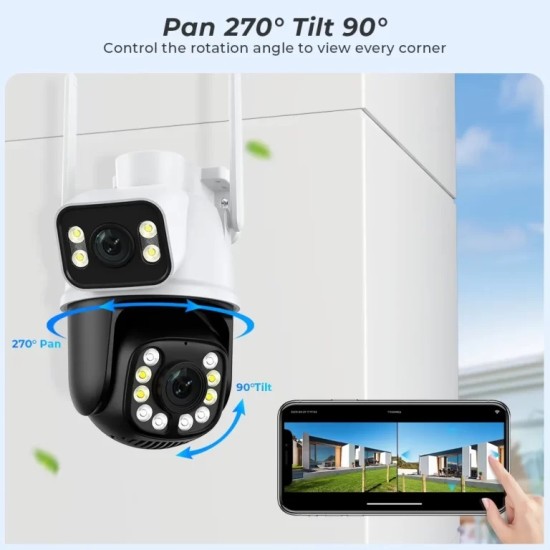 WiFi смарт камера за наблюдение с двойна леща, ротация и Full HD (12MP) резолюция WiFi смарт камера за наблюдение с двойна леща, ротация и Full HD (12MP) резолюция