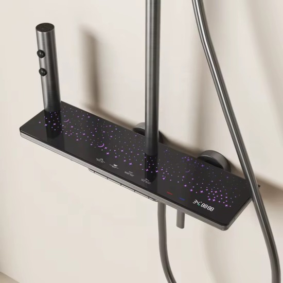 Луксозен дигитален термостатичен душ панел с LED дисплей и сензорно управление Луксозен дигитален термостатичен душ панел с LED дисплей и сензорно управление